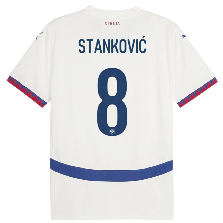 Niño Fútbol Camiseta Serbia Aleksandar Stankovic #8 Blanco 2ª Equipación 24-26 Perú