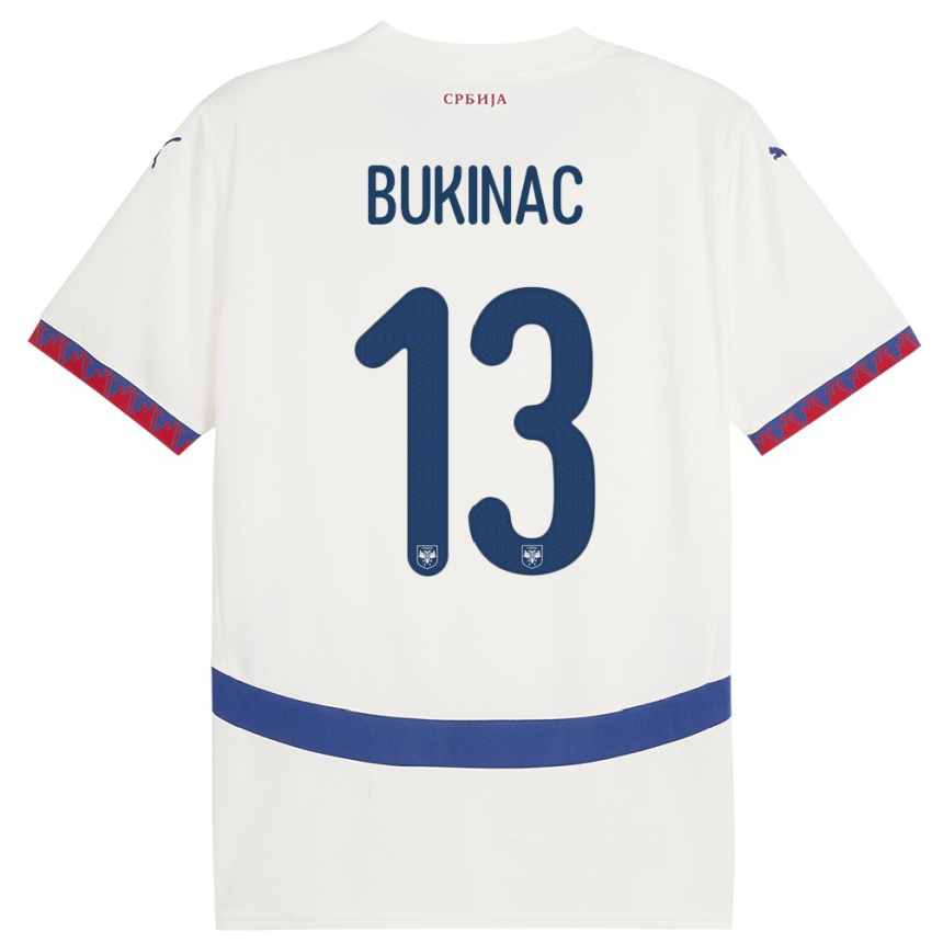 Niño Fútbol Camiseta Serbia Stefan Bukinac #13 Blanco 2ª Equipación 24-26 Perú