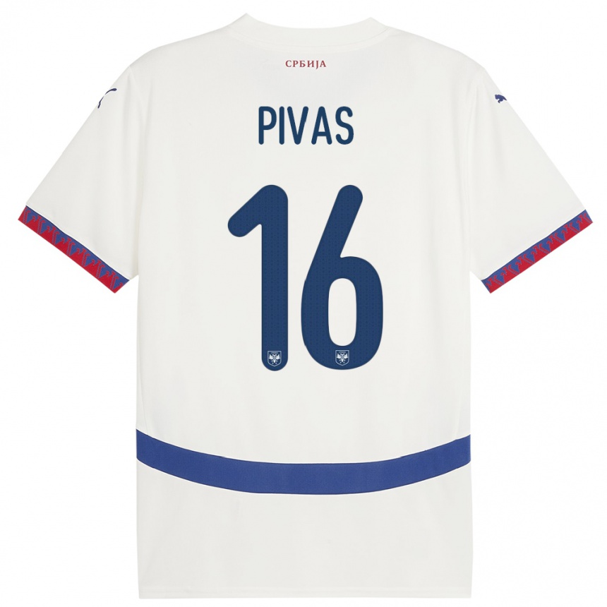 Niño Fútbol Camiseta Serbia Miodrag Pivas #16 Blanco 2ª Equipación 24-26 Perú