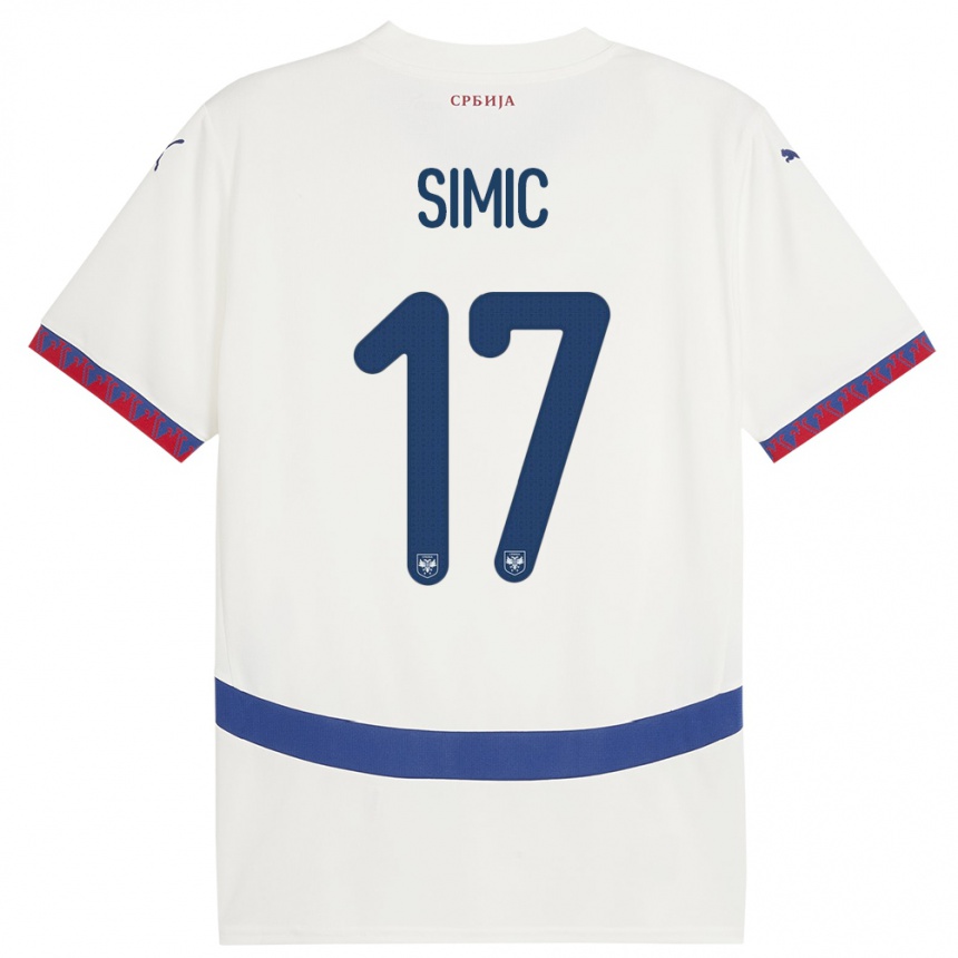 Niño Fútbol Camiseta Serbia Jan Carlo Simic #17 Blanco 2ª Equipación 24-26 Perú