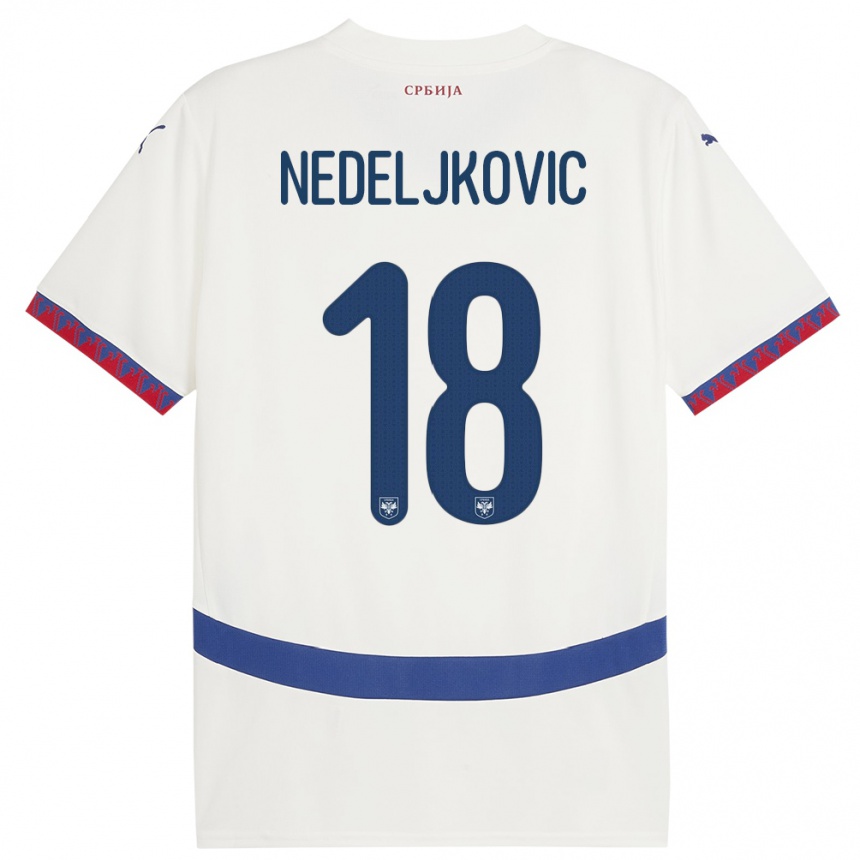 Niño Fútbol Camiseta Serbia Kosta Nedeljkovic #18 Blanco 2ª Equipación 24-26 Perú