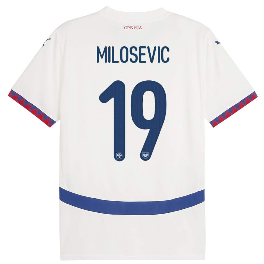 Niño Fútbol Camiseta Serbia Jovan Milosevic #19 Blanco 2ª Equipación 24-26 Perú