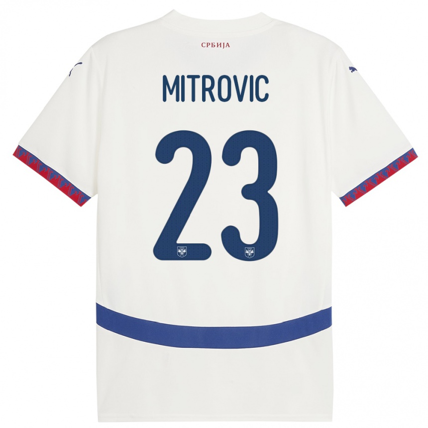 Niño Fútbol Camiseta Serbia Vuk Mitrovic #23 Blanco 2ª Equipación 24-26 Perú