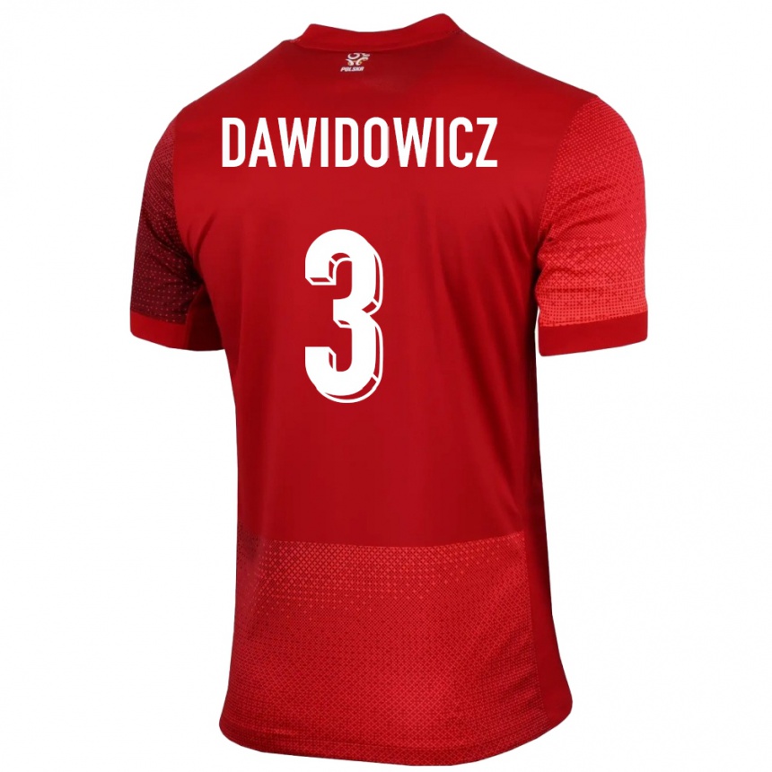 Niño Fútbol Camiseta Polonia Pawel Dawidowicz #3 Rojo 2ª Equipación 24-26 Perú