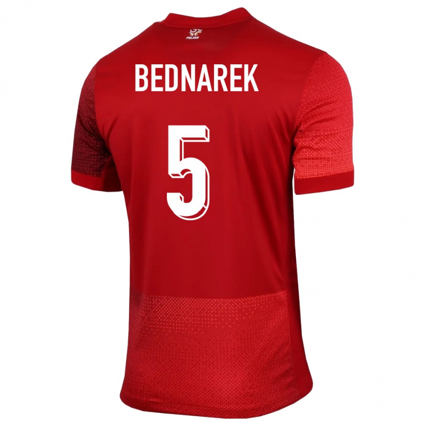 Niño Fútbol Camiseta Polonia Jan Bednarek #5 Rojo 2ª Equipación 24-26 Perú