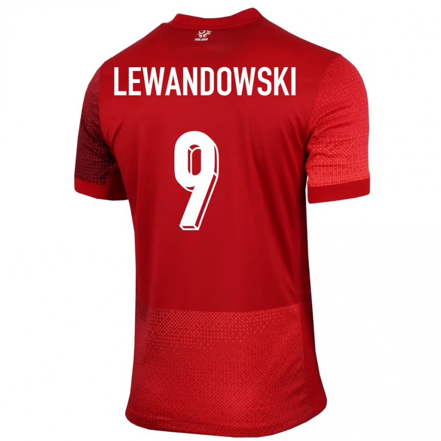 Niño Fútbol Camiseta Polonia Robert Lewandowski #9 Rojo 2ª Equipación 24-26 Perú