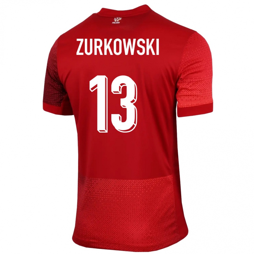 Niño Fútbol Camiseta Polonia Szymon Zurkowski #13 Rojo 2ª Equipación 24-26 Perú