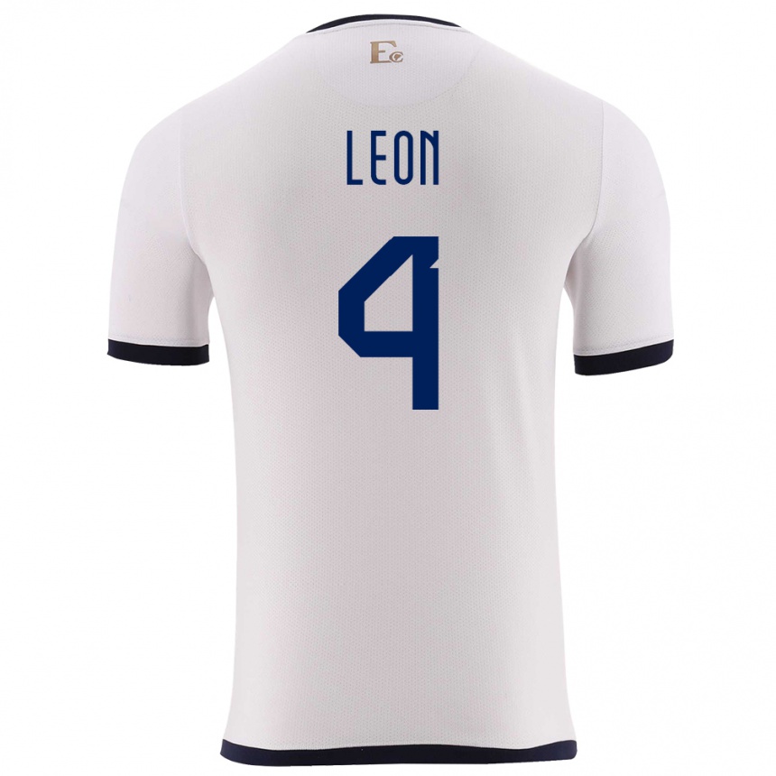 Niño Fútbol Camiseta Ecuador Fernando Leon #4 Blanco 2ª Equipación 24-26 Perú