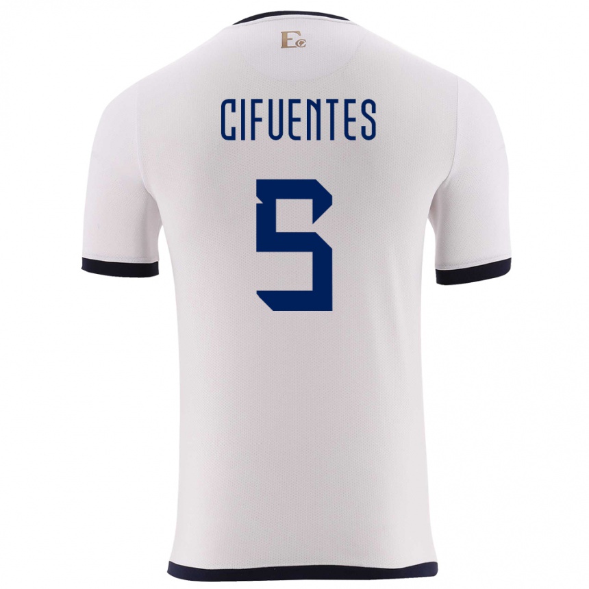 Niño Fútbol Camiseta Ecuador Jose Cifuentes #5 Blanco 2ª Equipación 24-26 Perú