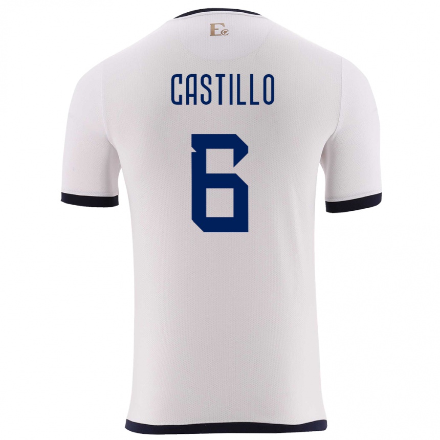 Niño Fútbol Camiseta Ecuador Byron Castillo #6 Blanco 2ª Equipación 24-26 Perú