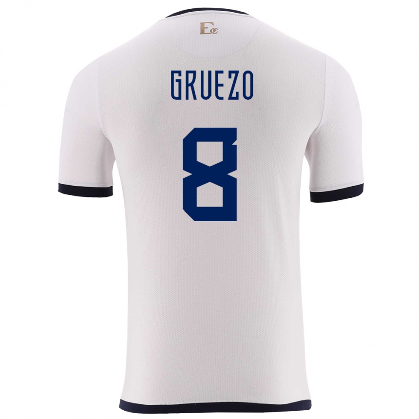 Niño Fútbol Camiseta Ecuador Carlos Gruezo #8 Blanco 2ª Equipación 24-26 Perú