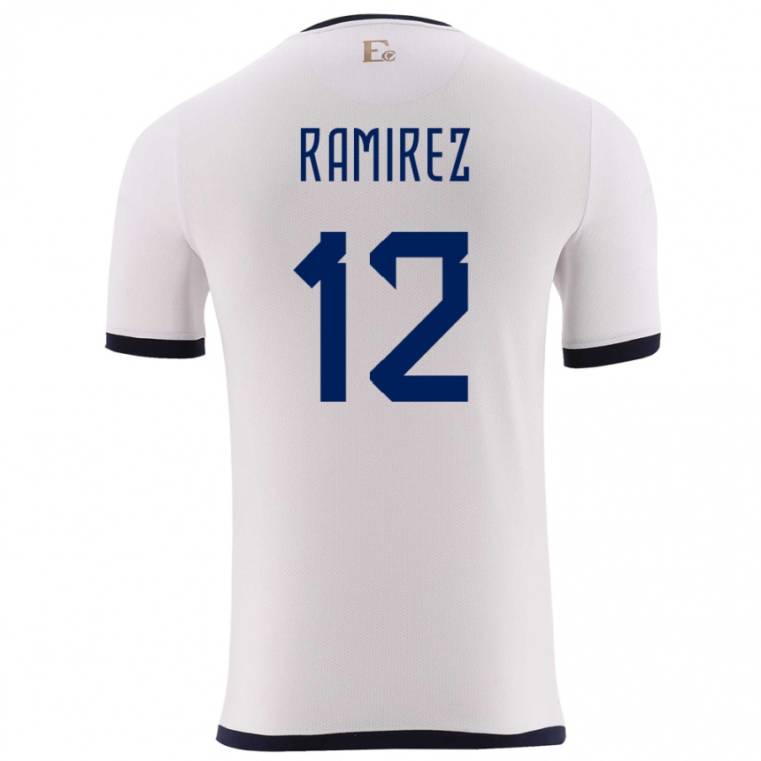 Niño Fútbol Camiseta Ecuador Moises Ramirez #12 Blanco 2ª Equipación 24-26 Perú