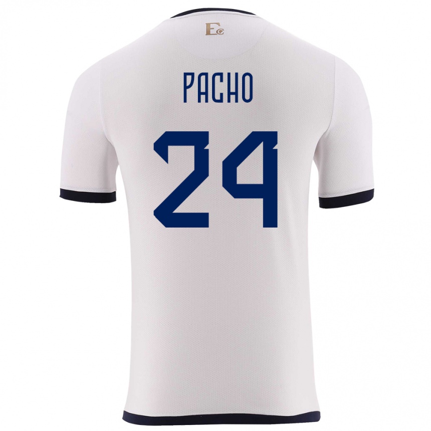 Niño Fútbol Camiseta Ecuador William Pacho #24 Blanco 2ª Equipación 24-26 Perú