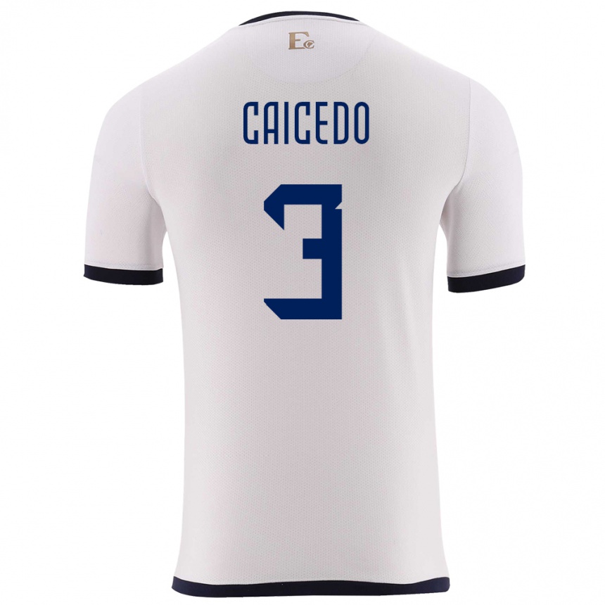 Niño Fútbol Camiseta Ecuador Jessy Caicedo #3 Blanco 2ª Equipación 24-26 Perú