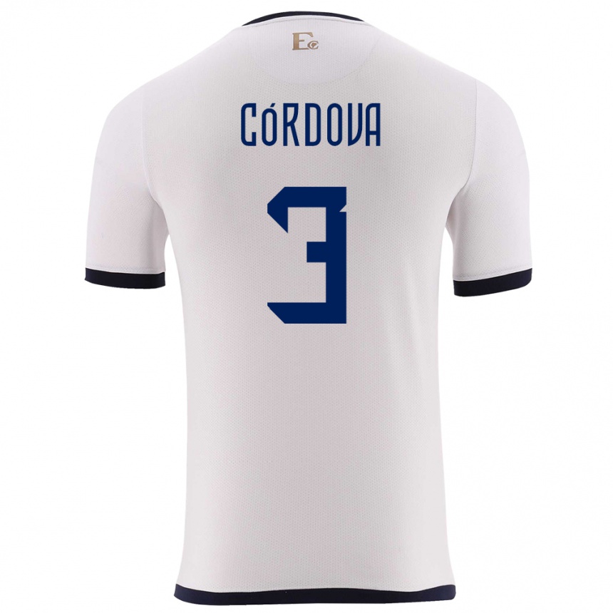 Niño Fútbol Camiseta Ecuador Luis Cordova #3 Blanco 2ª Equipación 24-26 Perú