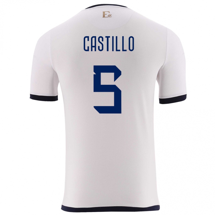 Niño Fútbol Camiseta Ecuador Denil Castillo #5 Blanco 2ª Equipación 24-26 Perú