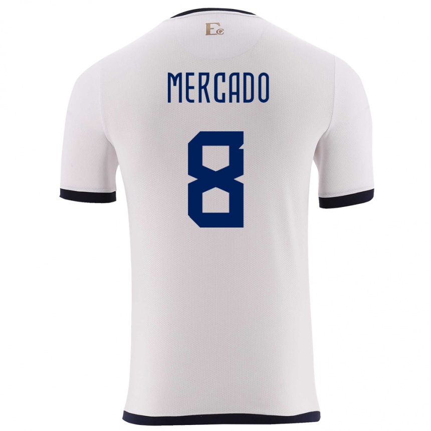 Niño Fútbol Camiseta Ecuador Patrik Mercado #8 Blanco 2ª Equipación 24-26 Perú