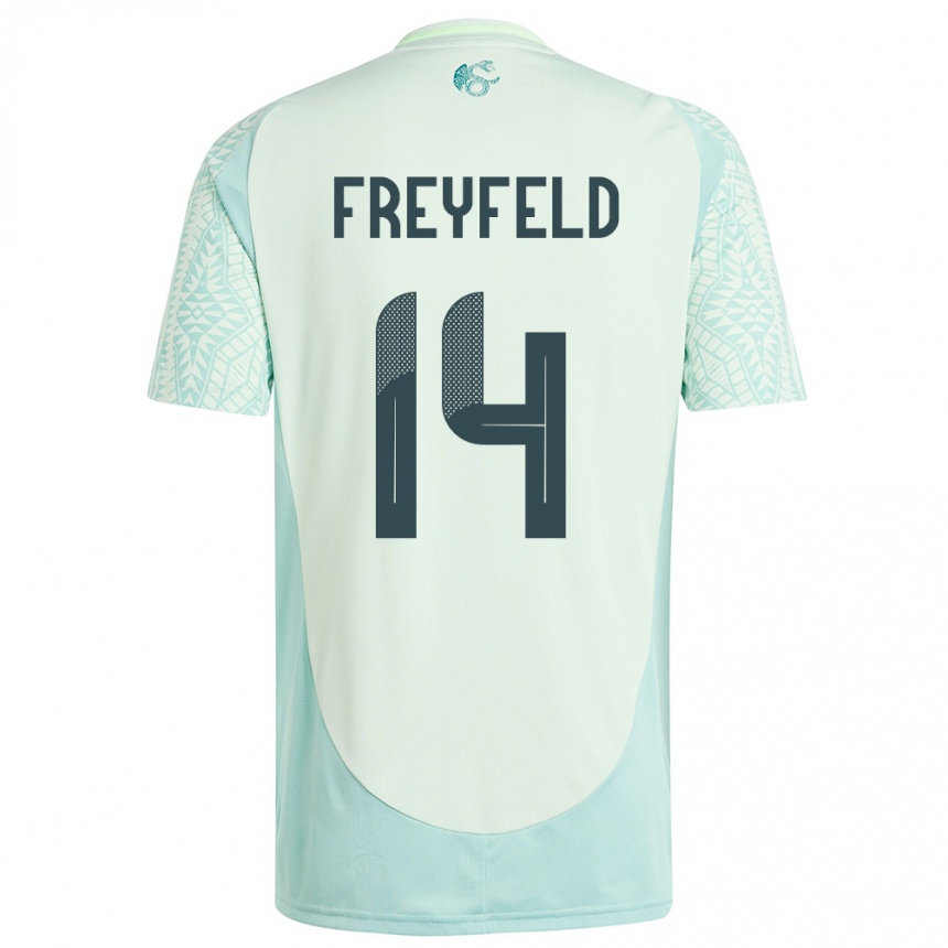 Niño Fútbol Camiseta México Emiliano Freyfeld #14 Lino Verde 2ª Equipación 24-26 Perú