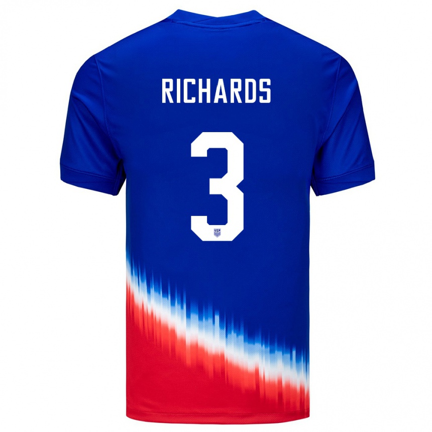 Niño Fútbol Camiseta Estados Unidos Chris Richards #3 Azul 2ª Equipación 24-26 Perú