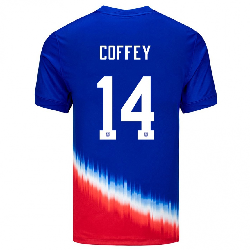 Niño Fútbol Camiseta Estados Unidos Sam Coffey #14 Azul 2ª Equipación 24-26 Perú