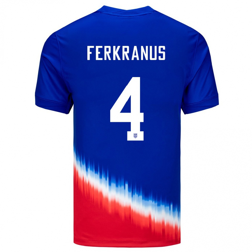 Niño Fútbol Camiseta Estados Unidos Marcus Ferkranus #4 Azul 2ª Equipación 24-26 Perú