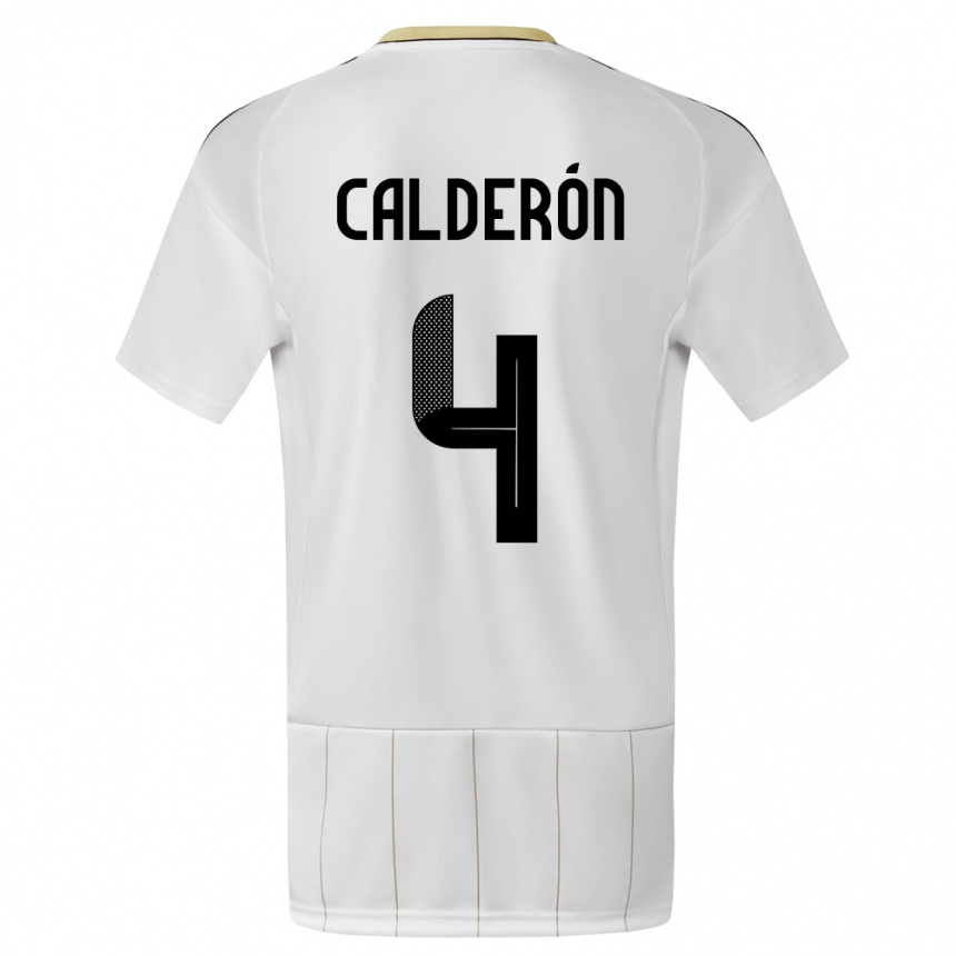 Niño Fútbol Camiseta Costa Rica Brandon Calderon #4 Blanco 2ª Equipación 24-26 Perú