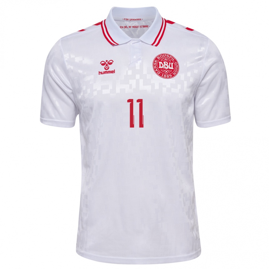 Niño Fútbol Camiseta Dinamarca Andreas Skov Olsen #11 Blanco 2ª Equipación 24-26 Perú