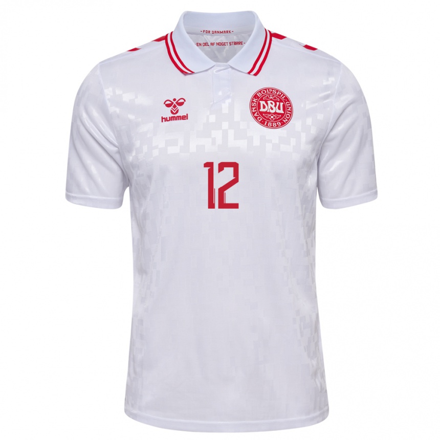 Niño Fútbol Camiseta Dinamarca Robert Skov #12 Blanco 2ª Equipación 24-26 Perú