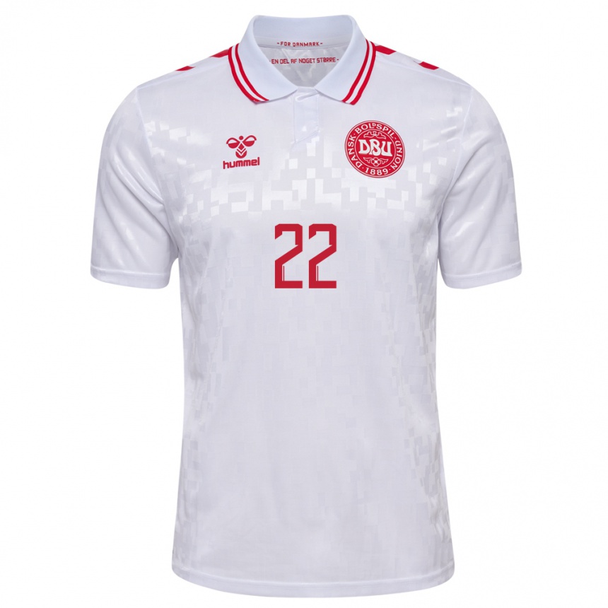 Niño Fútbol Camiseta Dinamarca Kathrine Larsen #22 Blanco 2ª Equipación 24-26 Perú