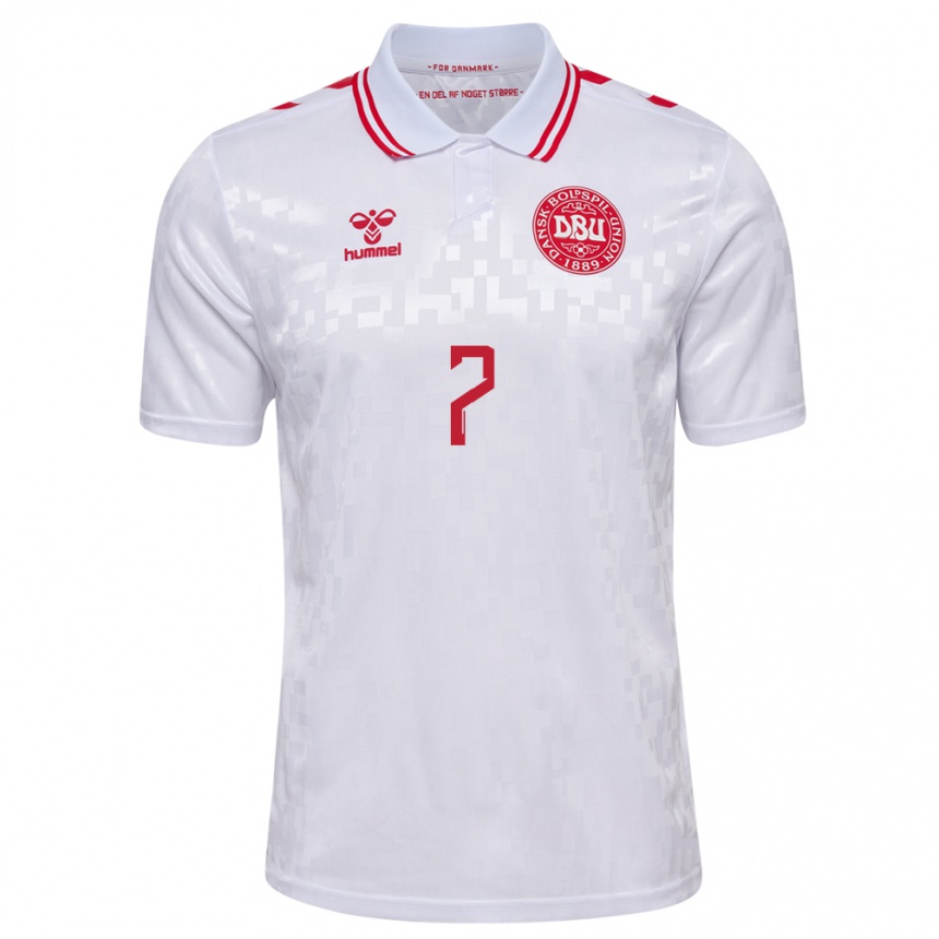 Niño Fútbol Camiseta Dinamarca Mathias Jensen #7 Blanco 2ª Equipación 24-26 Perú