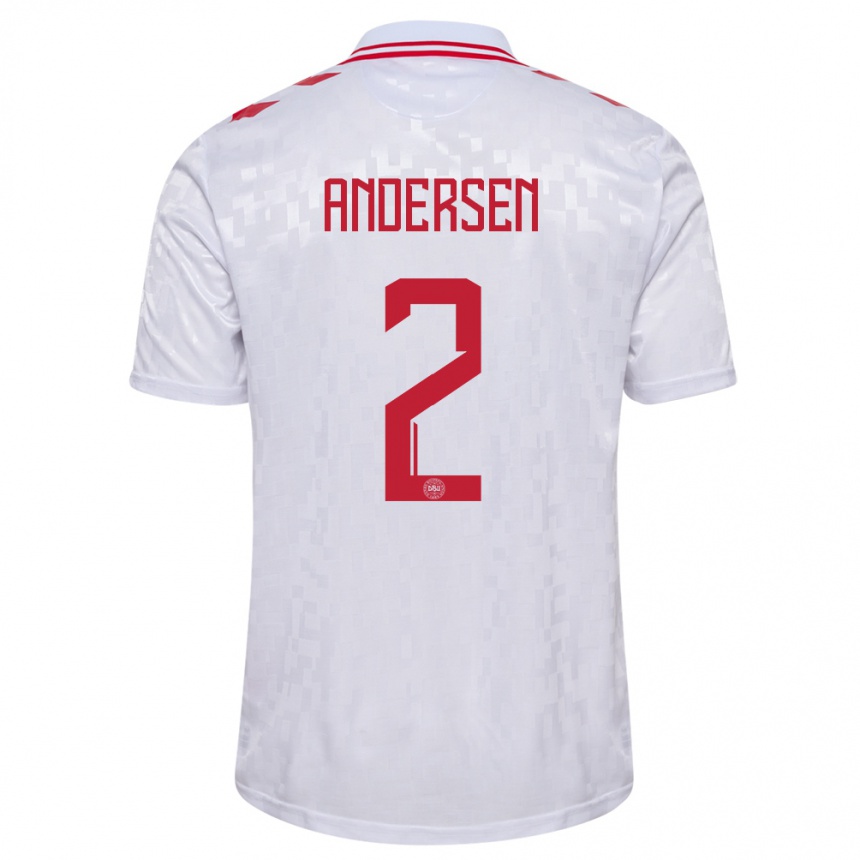 Niño Fútbol Camiseta Dinamarca Joachim Andersen #2 Blanco 2ª Equipación 24-26 Perú