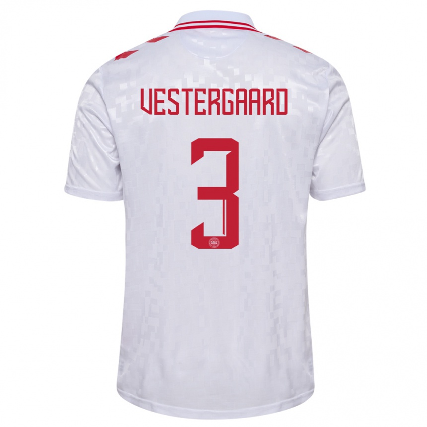 Niño Fútbol Camiseta Dinamarca Jannik Vestergaard #3 Blanco 2ª Equipación 24-26 Perú