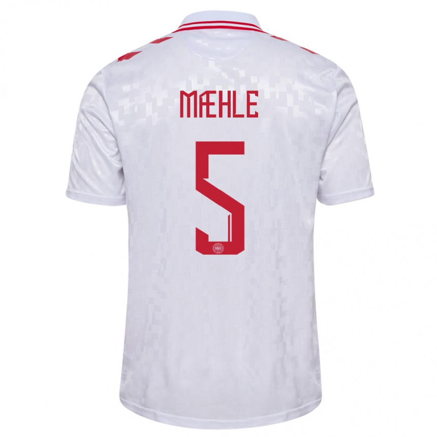 Niño Fútbol Camiseta Dinamarca Joakim Maehle #5 Blanco 2ª Equipación 24-26 Perú