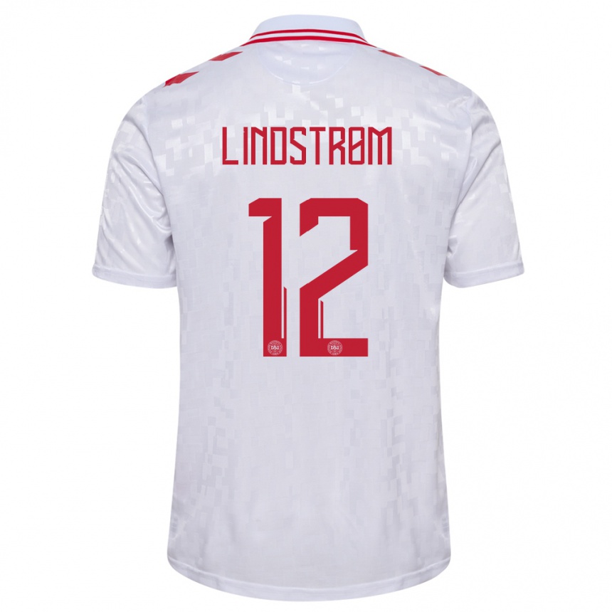 Niño Fútbol Camiseta Dinamarca Jesper Lindstrom #12 Blanco 2ª Equipación 24-26 Perú