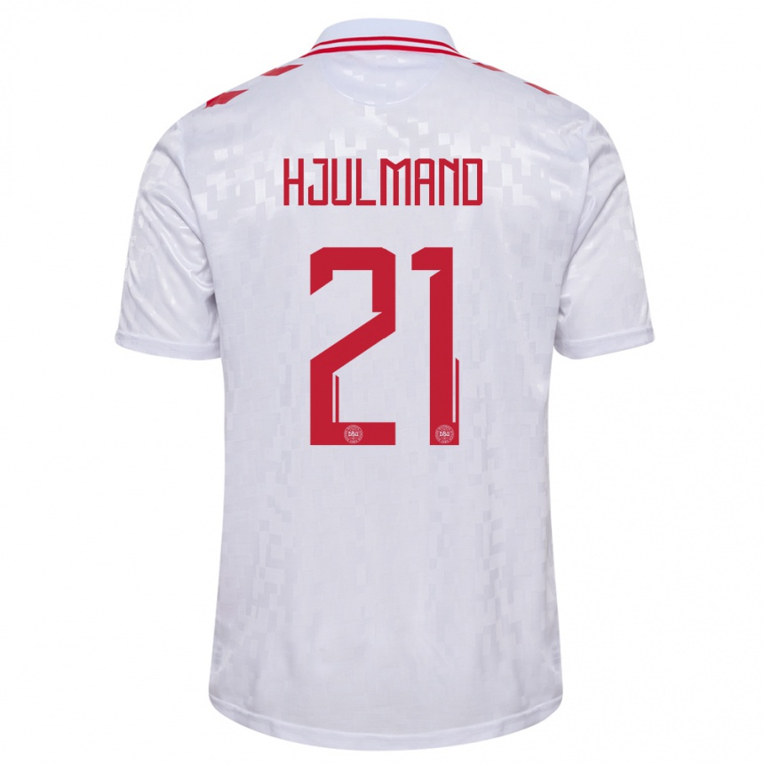 Niño Fútbol Camiseta Dinamarca Morten Hjulmand #21 Blanco 2ª Equipación 24-26 Perú