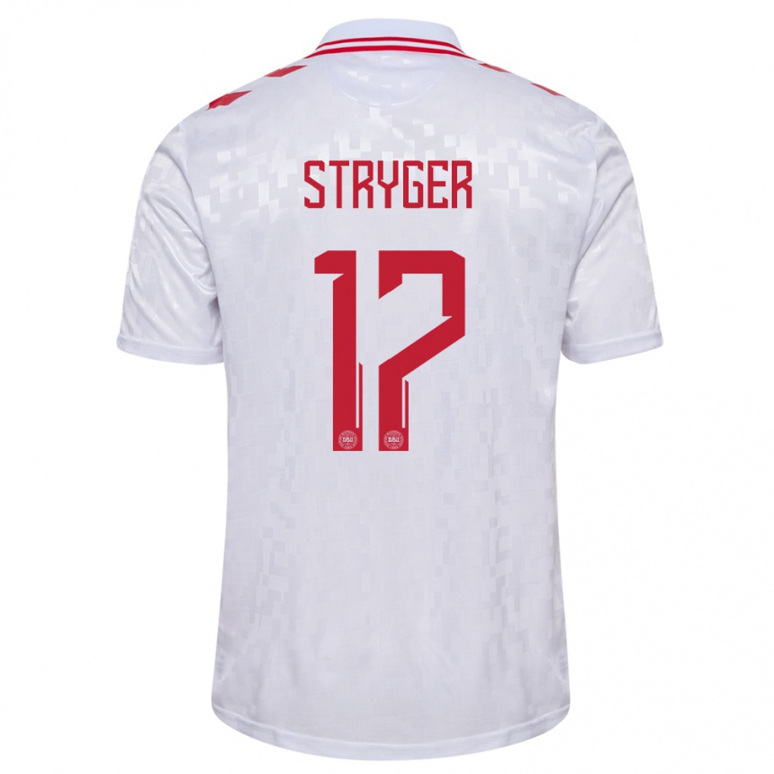 Niño Fútbol Camiseta Dinamarca Jens Stryger Larsen #17 Blanco 2ª Equipación 24-26 Perú