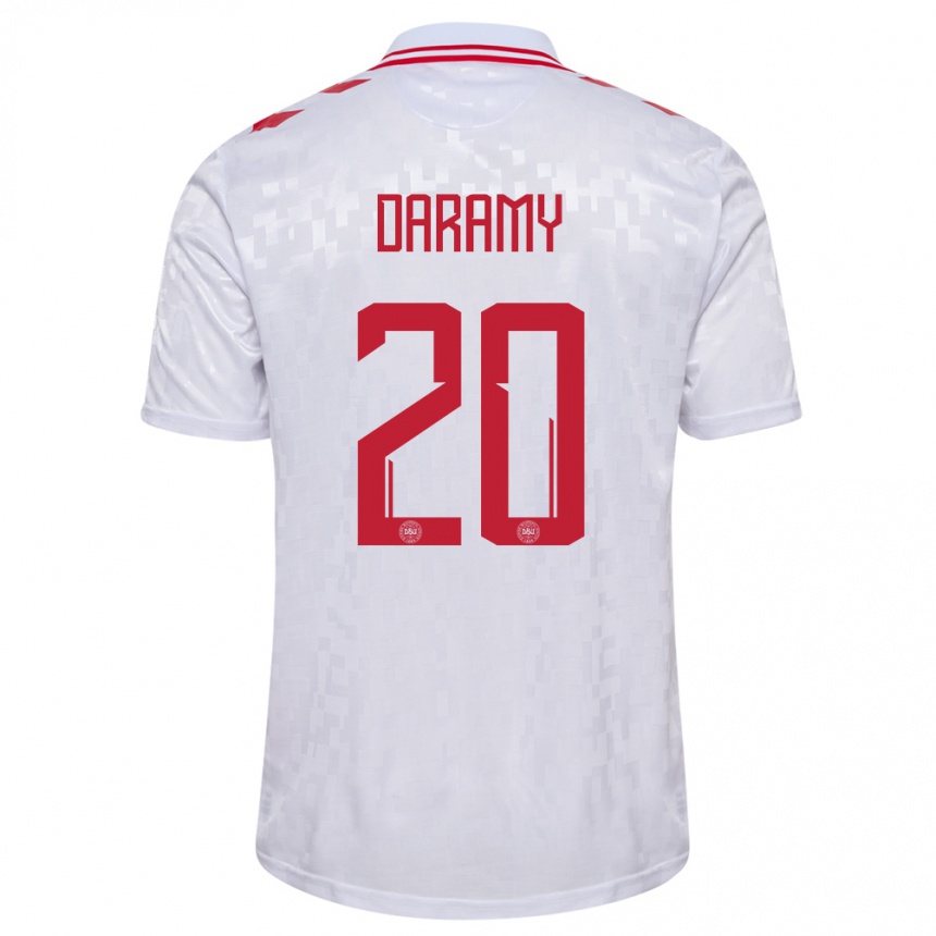 Niño Fútbol Camiseta Dinamarca Mohamed Daramy #20 Blanco 2ª Equipación 24-26 Perú