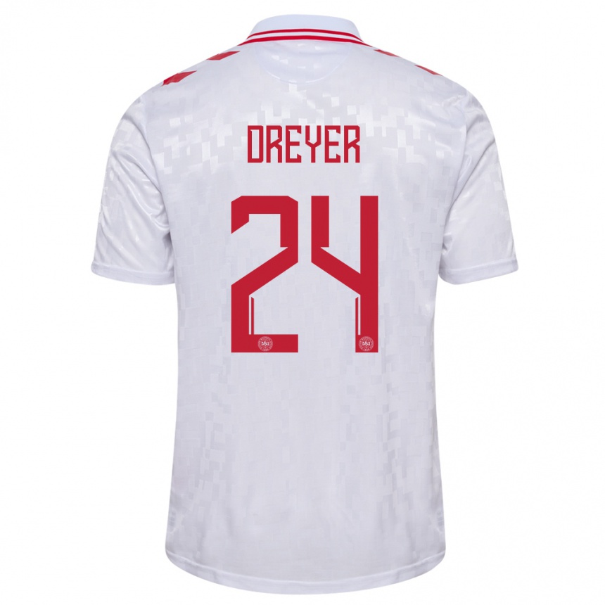 Niño Fútbol Camiseta Dinamarca Anders Dreyer #24 Blanco 2ª Equipación 24-26 Perú