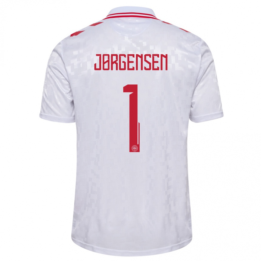 Niño Fútbol Camiseta Dinamarca Filip Jørgensen #1 Blanco 2ª Equipación 24-26 Perú