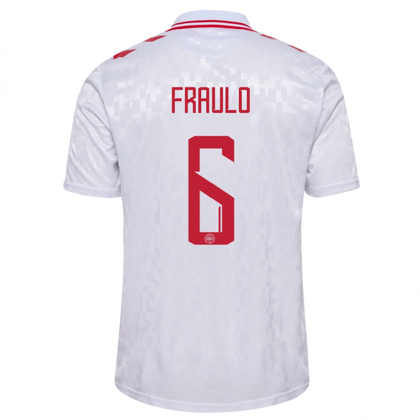 Niño Fútbol Camiseta Dinamarca Oscar Fraulo #6 Blanco 2ª Equipación 24-26 Perú