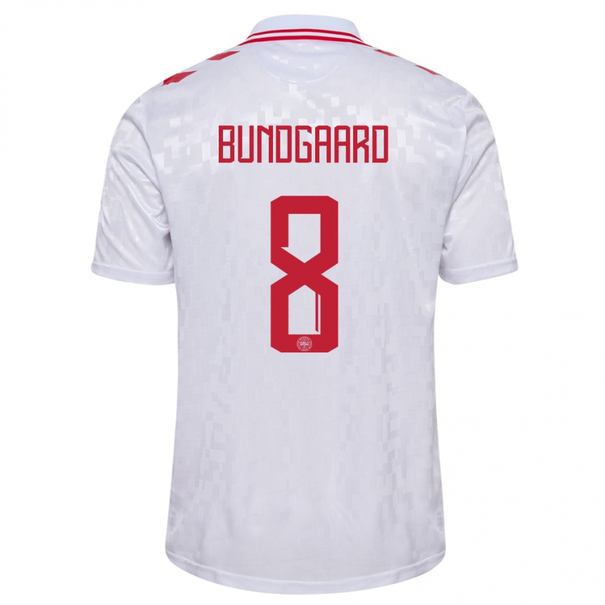 Niño Fútbol Camiseta Dinamarca Filip Bundgaard #8 Blanco 2ª Equipación 24-26 Perú