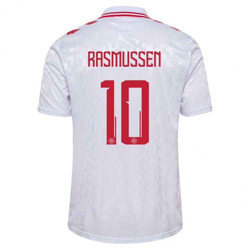 Niño Fútbol Camiseta Dinamarca Christian Rasmussen #10 Blanco 2ª Equipación 24-26 Perú