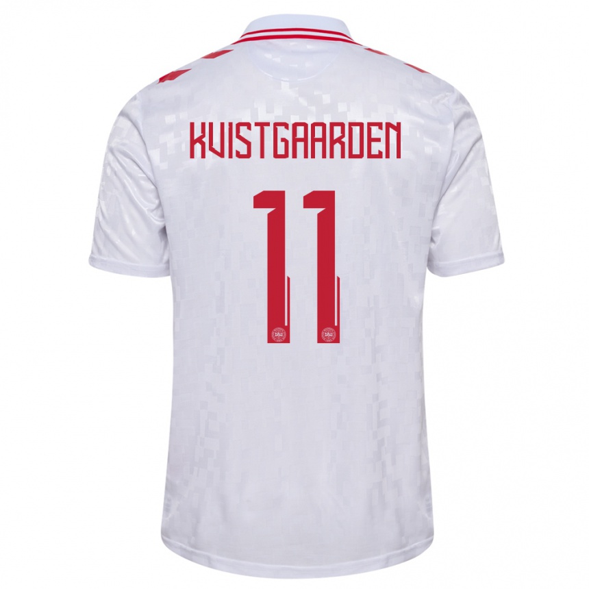 Niño Fútbol Camiseta Dinamarca Mathias Kvistgaarden #11 Blanco 2ª Equipación 24-26 Perú