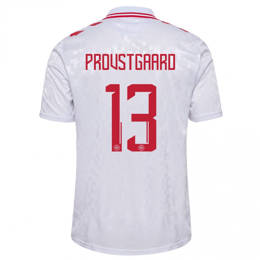 Niño Fútbol Camiseta Dinamarca Oliver Provstgaard #13 Blanco 2ª Equipación 24-26 Perú