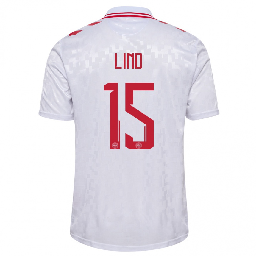 Niño Fútbol Camiseta Dinamarca Victor Lind #15 Blanco 2ª Equipación 24-26 Perú