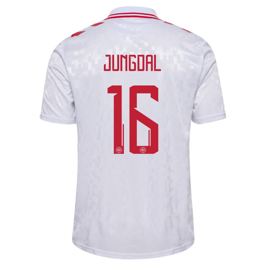 Niño Fútbol Camiseta Dinamarca Andreas Jungdal #16 Blanco 2ª Equipación 24-26 Perú