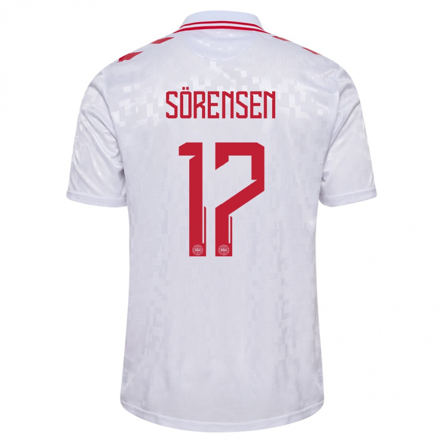 Niño Fútbol Camiseta Dinamarca Oliver Sörensen #17 Blanco 2ª Equipación 24-26 Perú