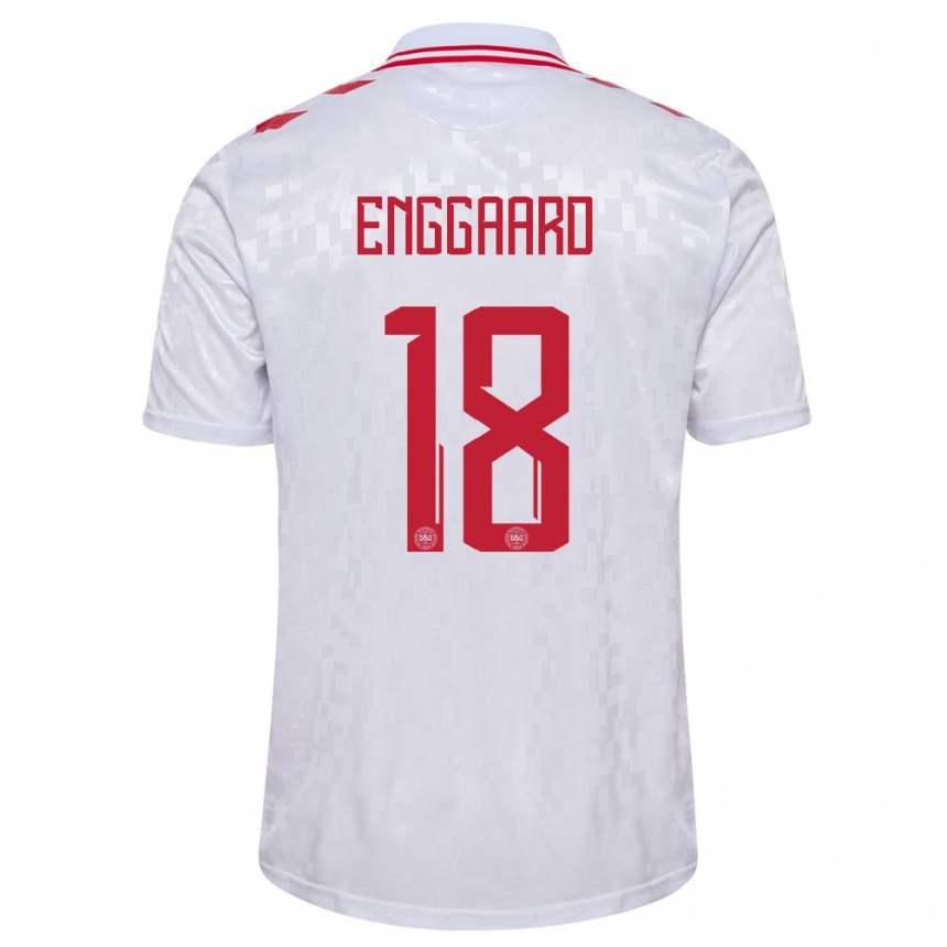 Niño Fútbol Camiseta Dinamarca Mads Enggaard #18 Blanco 2ª Equipación 24-26 Perú