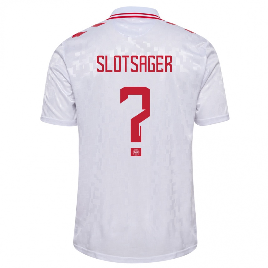 Niño Fútbol Camiseta Dinamarca Tobias Slotsager #0 Blanco 2ª Equipación 24-26 Perú