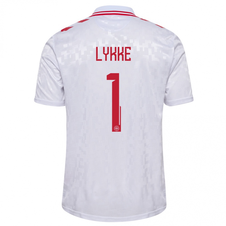 Niño Fútbol Camiseta Dinamarca William Lykke #1 Blanco 2ª Equipación 24-26 Perú